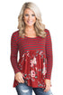 Sexy Purplish Red Floral Striped Babydoll Tunic